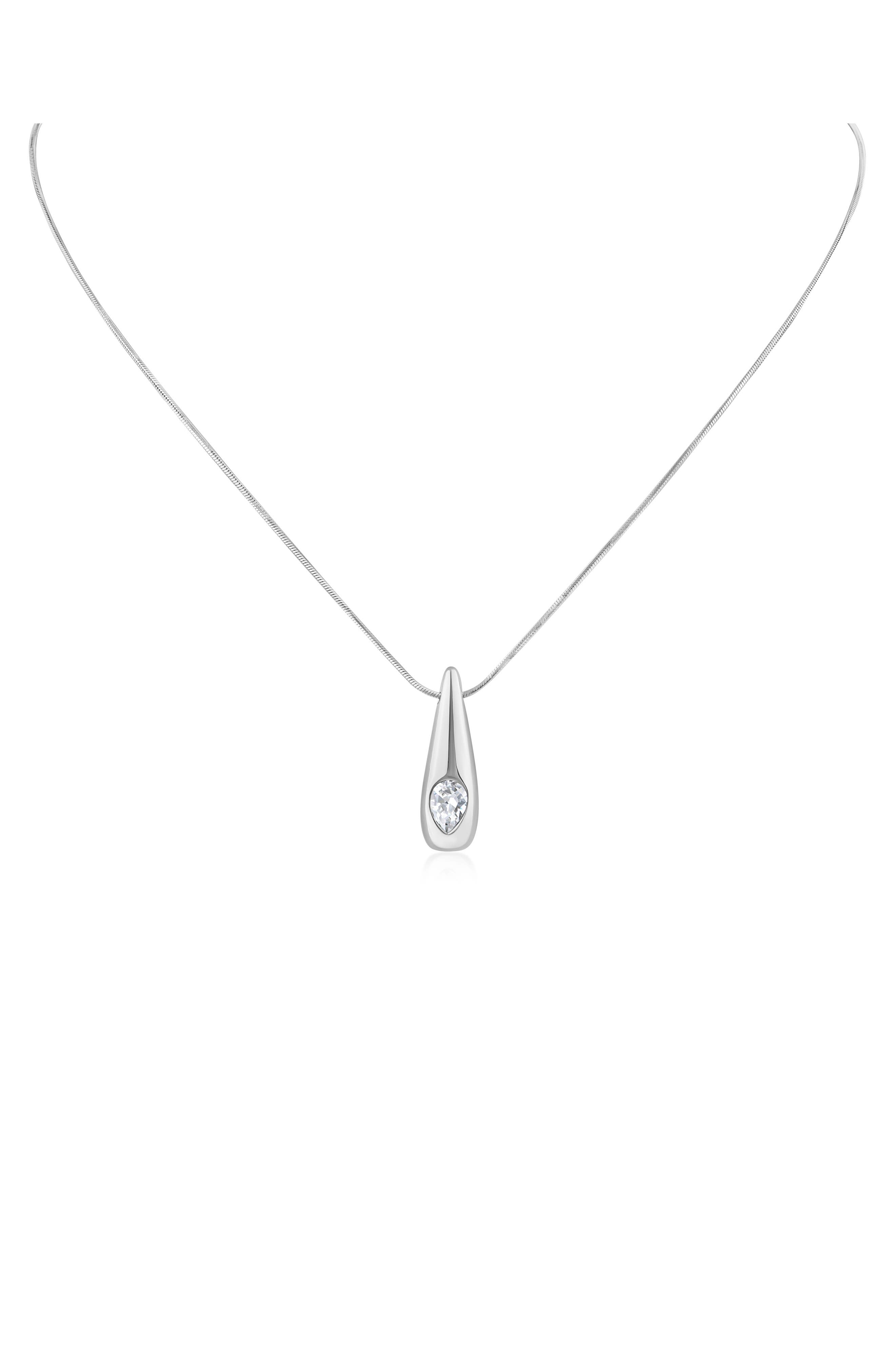 Cubic Zirconia Teardrop Pendant Snake Chain Necklace