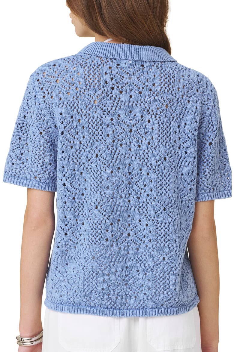 Beckham Crochet Button-Up Cotton Blend Polo, Alternate, color, AZURE BLUE