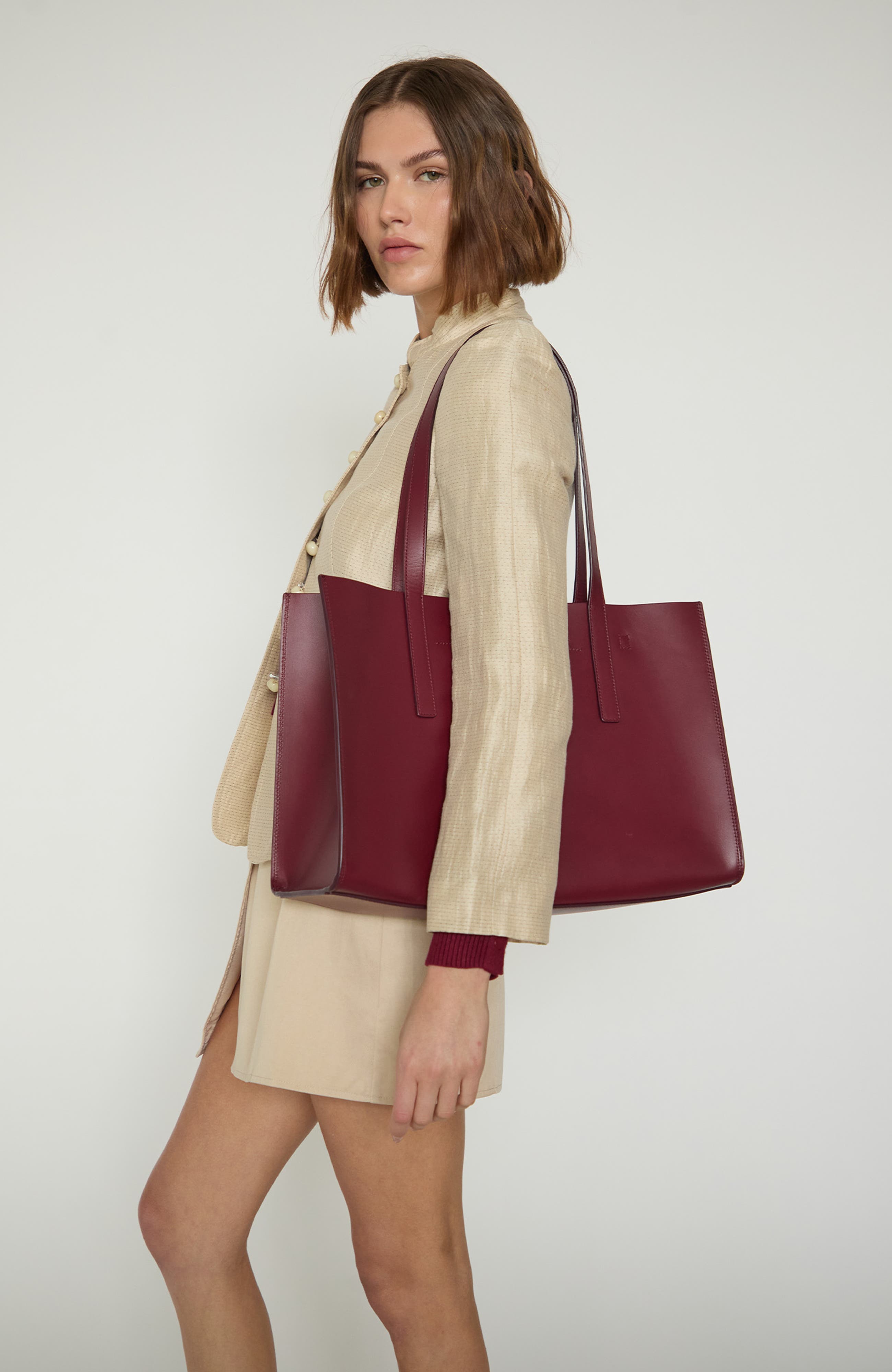 HYER GOODS Luxe Doubleface Leather Laptop Tote Bag, Alternate, color, Burgundy