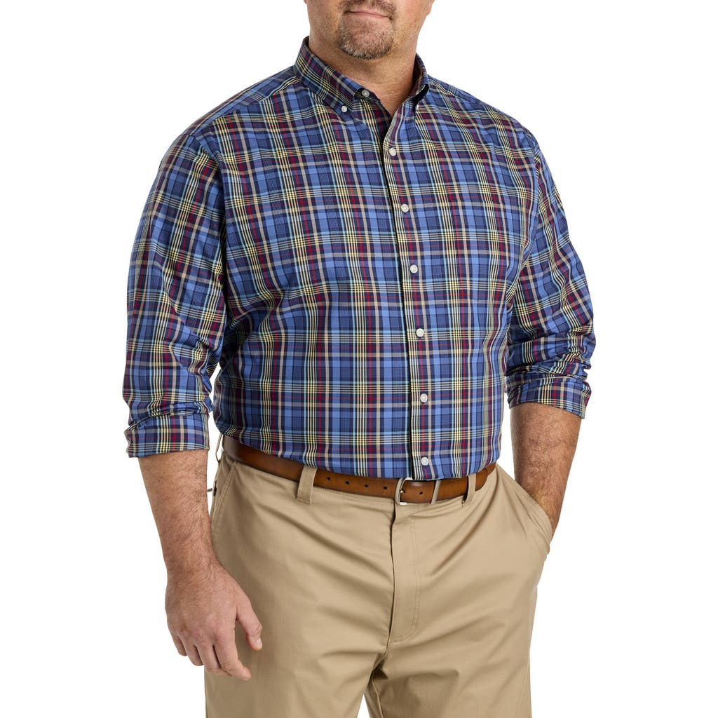 Oak Hill By Dxl Big & Tall Plaid Performance Sport Shirt In Navy