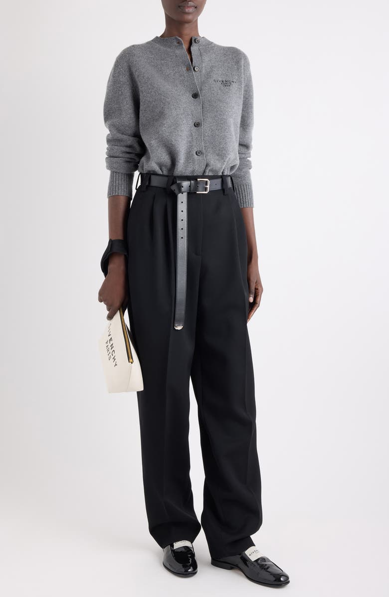 Givenchy Logo Embroidered Wool & Cashmere Cardigan, Alternate, color, Slate Blend