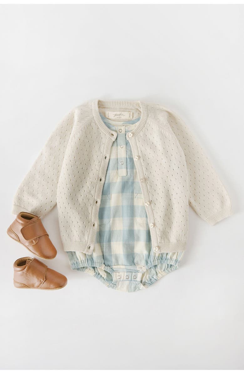 Pehr Gingham Check Patch Pocket Organic Cotton Bubble Romper, Alternate, color, Checkmate Pond
