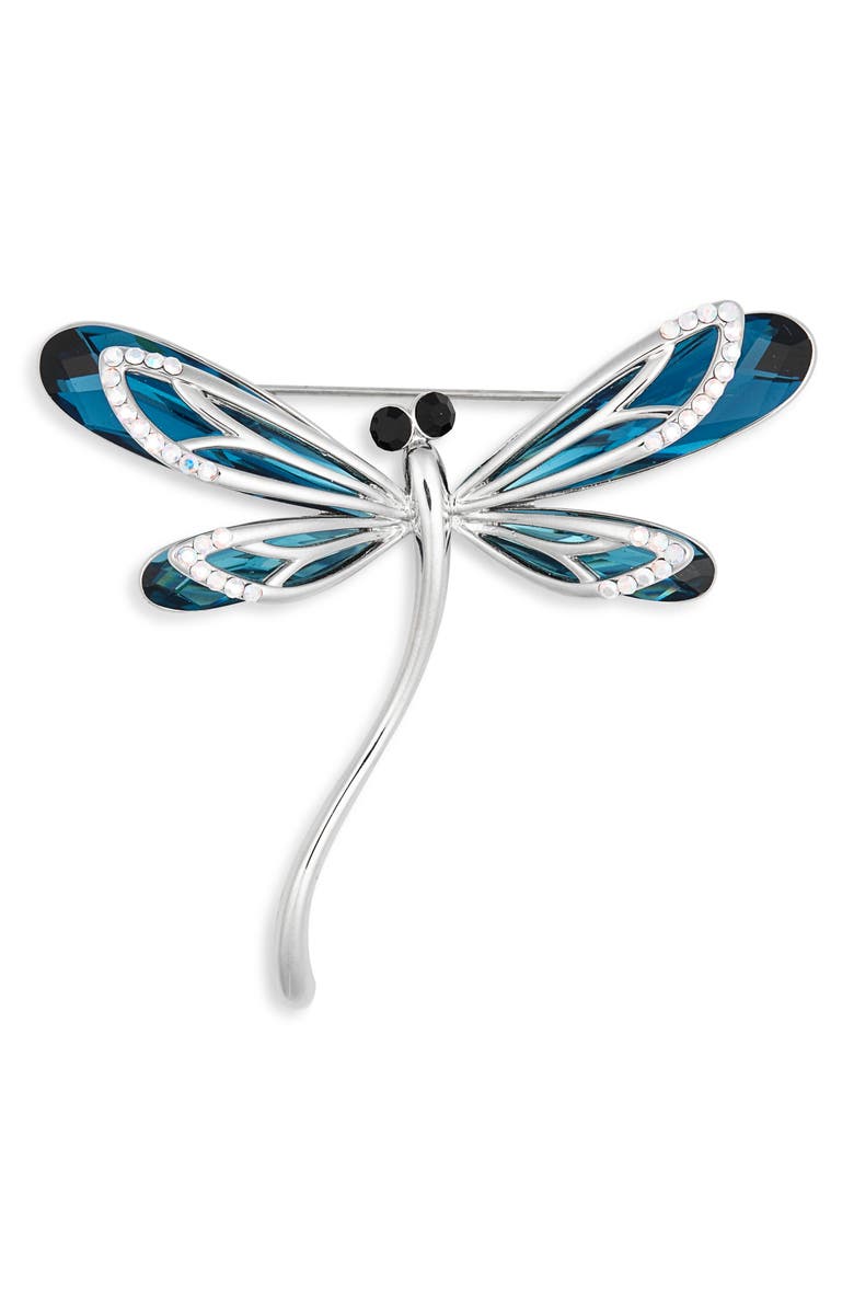 EYE CANDY LOS ANGELES Azalea Dragonfly Brooch, Main, color, Silver