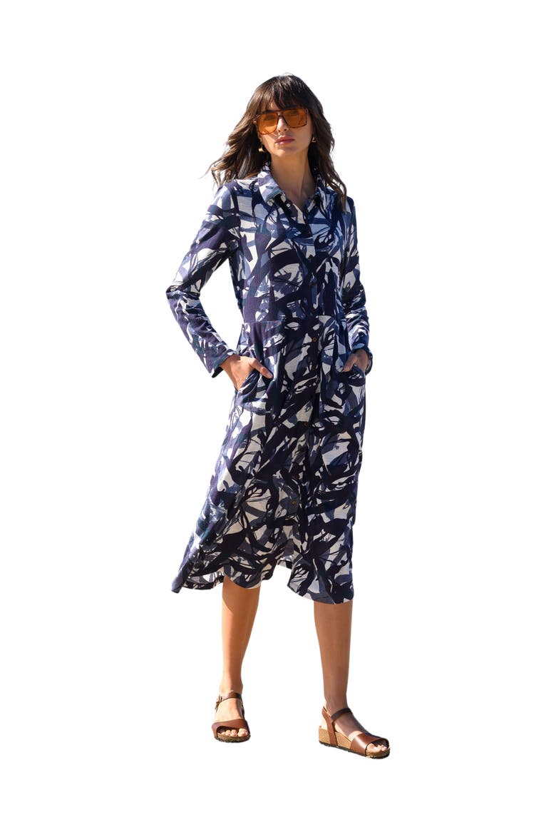 Slub Jersey Shirt Midi Dress, Main, color, NAVY BRUSHSTROKE