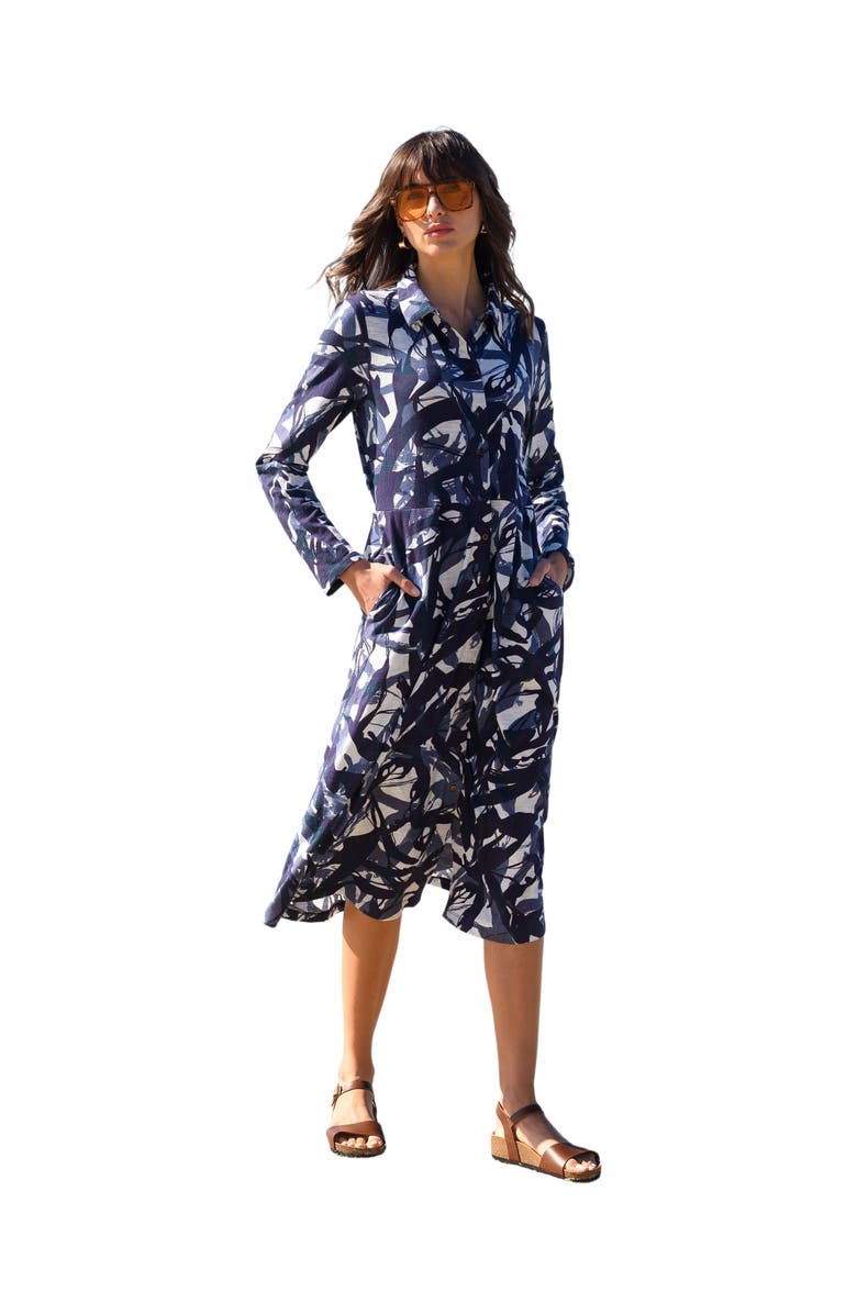Celtic & Co. Slub Jersey Shirt Midi Dress, Main, color, Navy Brushstroke