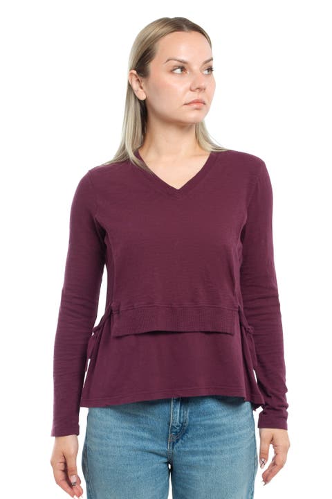 Mixed Media Double Layer Effect V-Neck Tee