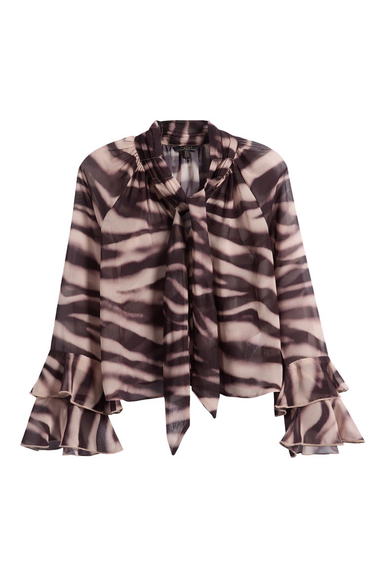 Zebra Print Tie Neck Chiffon Top, Alternate, color, BROWN MULTI
