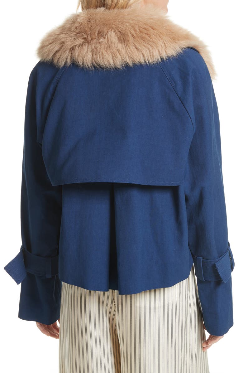 Sea Crop Trench Coat with Genuine Lamb Fur Collar, Alternate, color, 