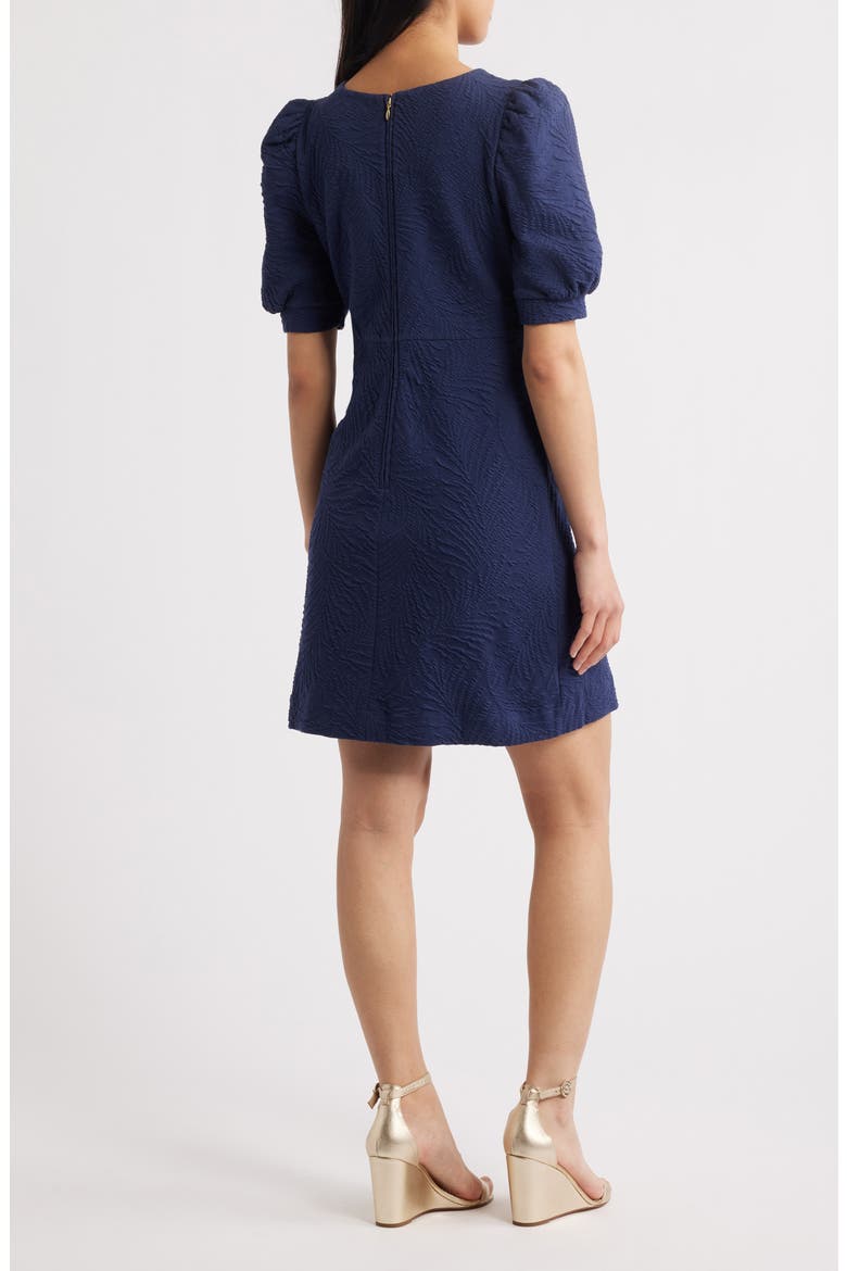 Kiely Puff Sleeve Jacquard Dress, Alternate, color, TRUE NAVY LEAFY KNIT