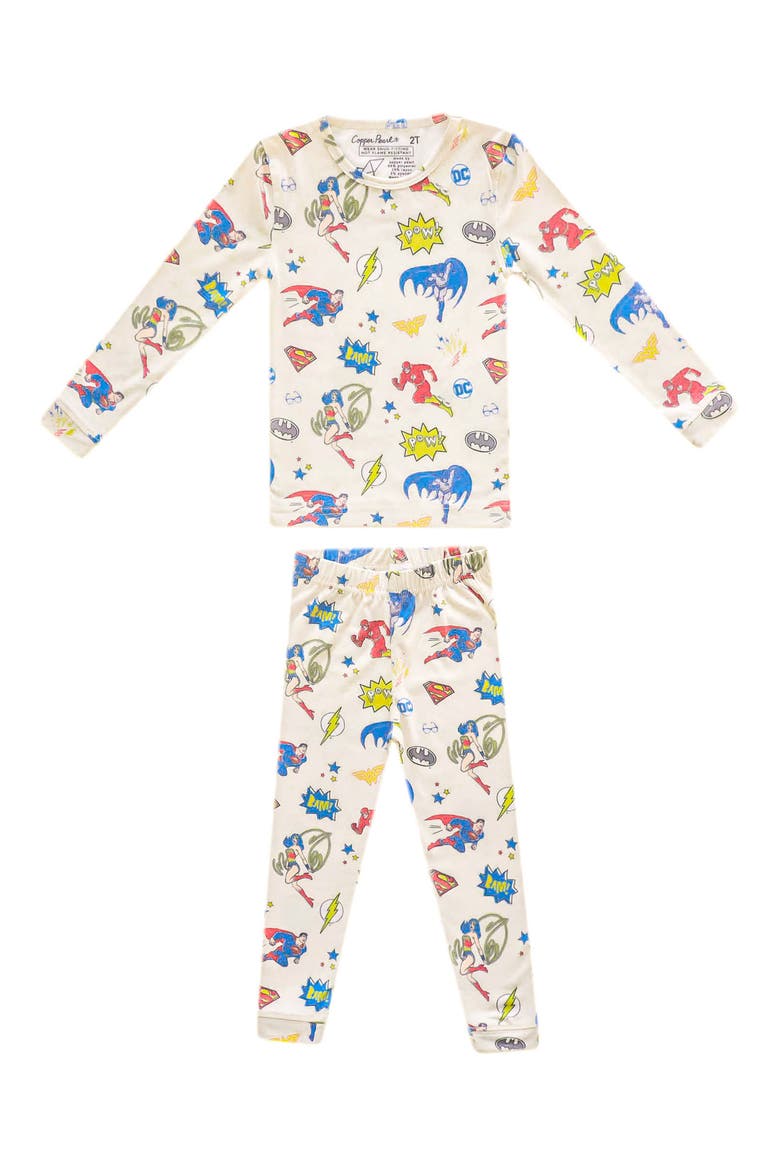 x Justice League Fitted Two-Piece Pajamas, Main, color, LIGHT BEIGE