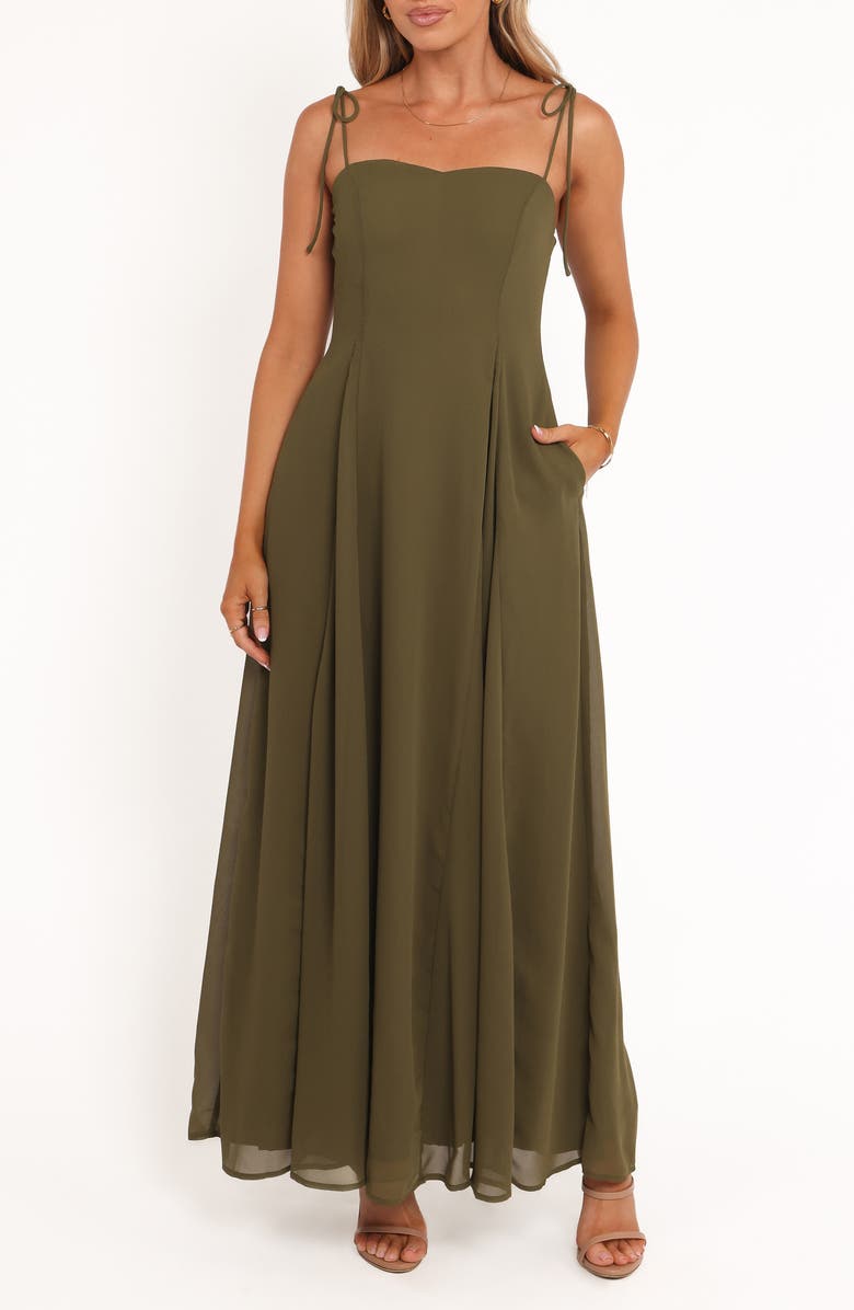 Petal & Pup Rayna Tie Strap Maxi Dress, Main, color, Olive