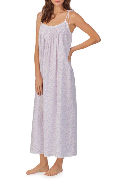 Shop Eileen West Floral Tie Strap Sleeveless Ballet Cotton Lawn Nightgown In Wht Grd Pink/peri Ditsy