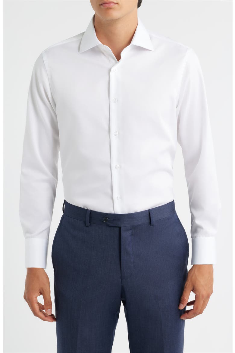 Trim Fit Twill Dress Shirt, Main, color, WHITE