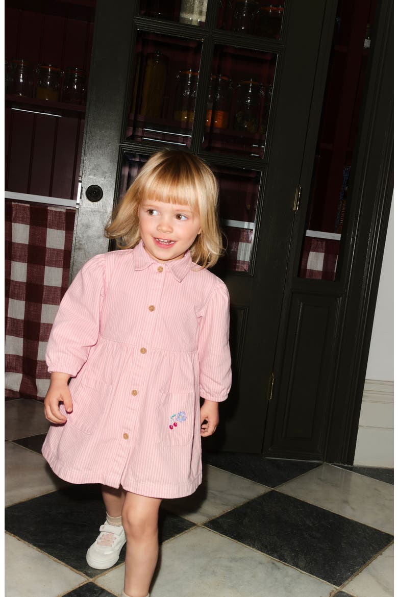 Kids' Stripe Long Sleeve Cotton Dress, Alternate, color, PINK