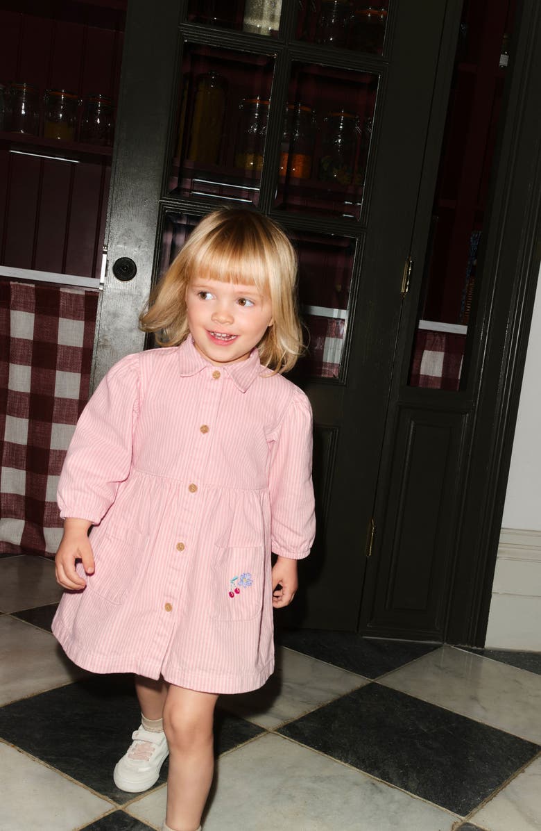 NEXT Kids' Stripe Long Sleeve Cotton Dress, Alternate, color, Pink