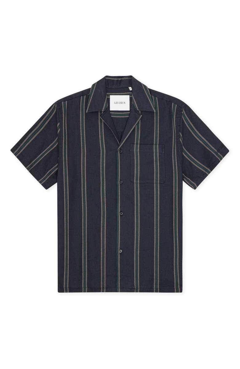 Les Deux Lawson Stripe Camp Shirt, Alternate, color, Dark Navy