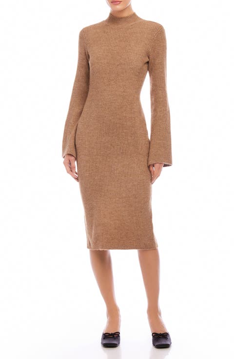 Mock Neck Long Sleeve Rib Sweater Dress