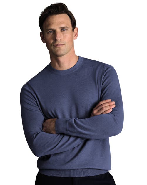 Charles Tyrwhitt Pure Merino Crew Neck Sweater In Blue