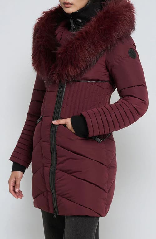 Noize Gigi Vegan Faux Fur Trim Quilted Parka In Red
