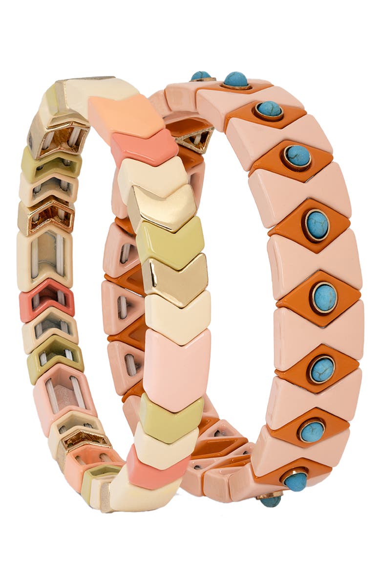 SAACHI 2-Pack Evil Eyel Stretch Bracelets, Main, color, Neutral Beige