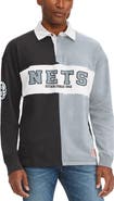 TOMMY JEANS Men's Tommy Jeans Black/Gray Brooklyn Nets Ronnie Rugby Long Sleeve T-Shirt