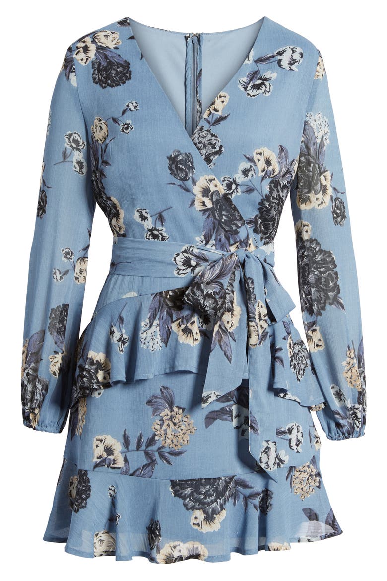Tiered Wrap Dress, Alternate, color, BLUE PRINT
