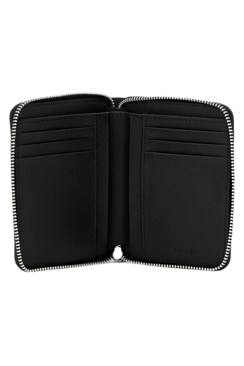 Lena Hex Leather Zip Wallet, Alternate, color, BLACK/ SILVER