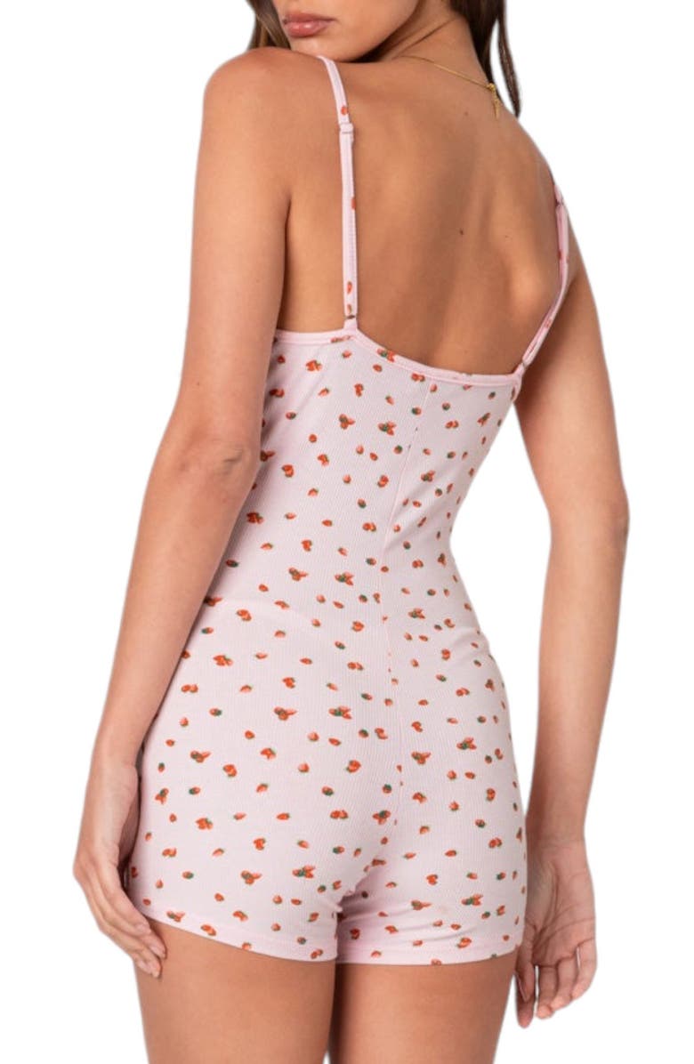 EDIKTED Strawberry Print Cotton Knit Romper, Alternate, color, 