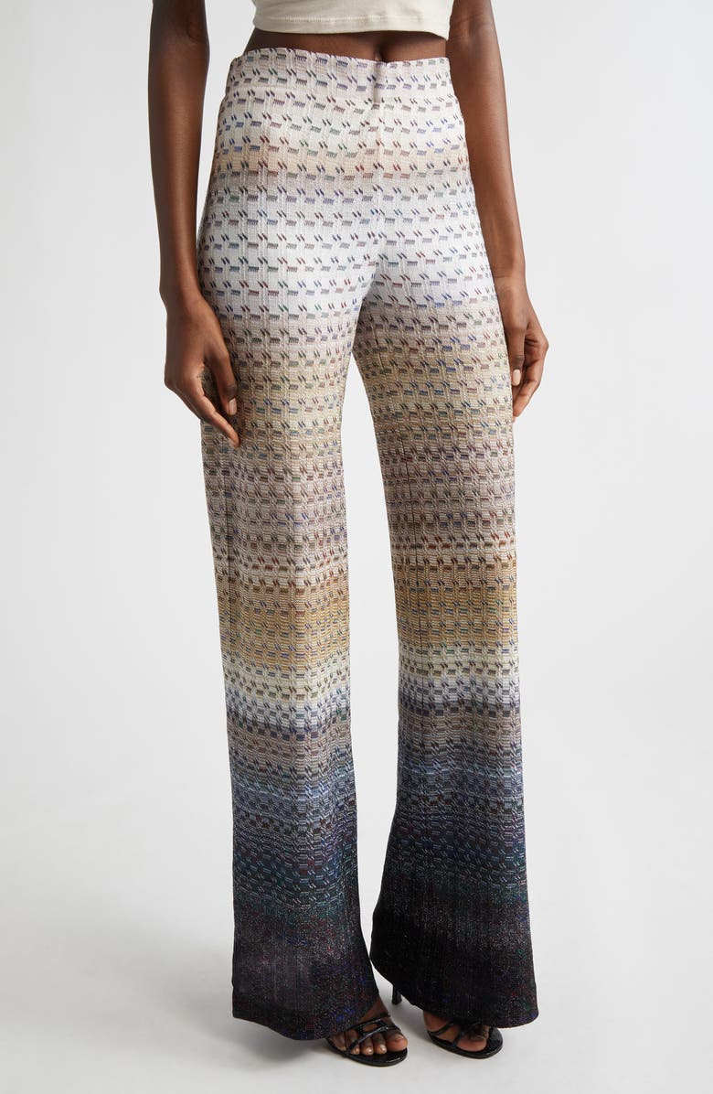 Missoni Wavy Stripe Raschel Knit Palazzo Pants, Alternate, color, Blue And Brown Tones