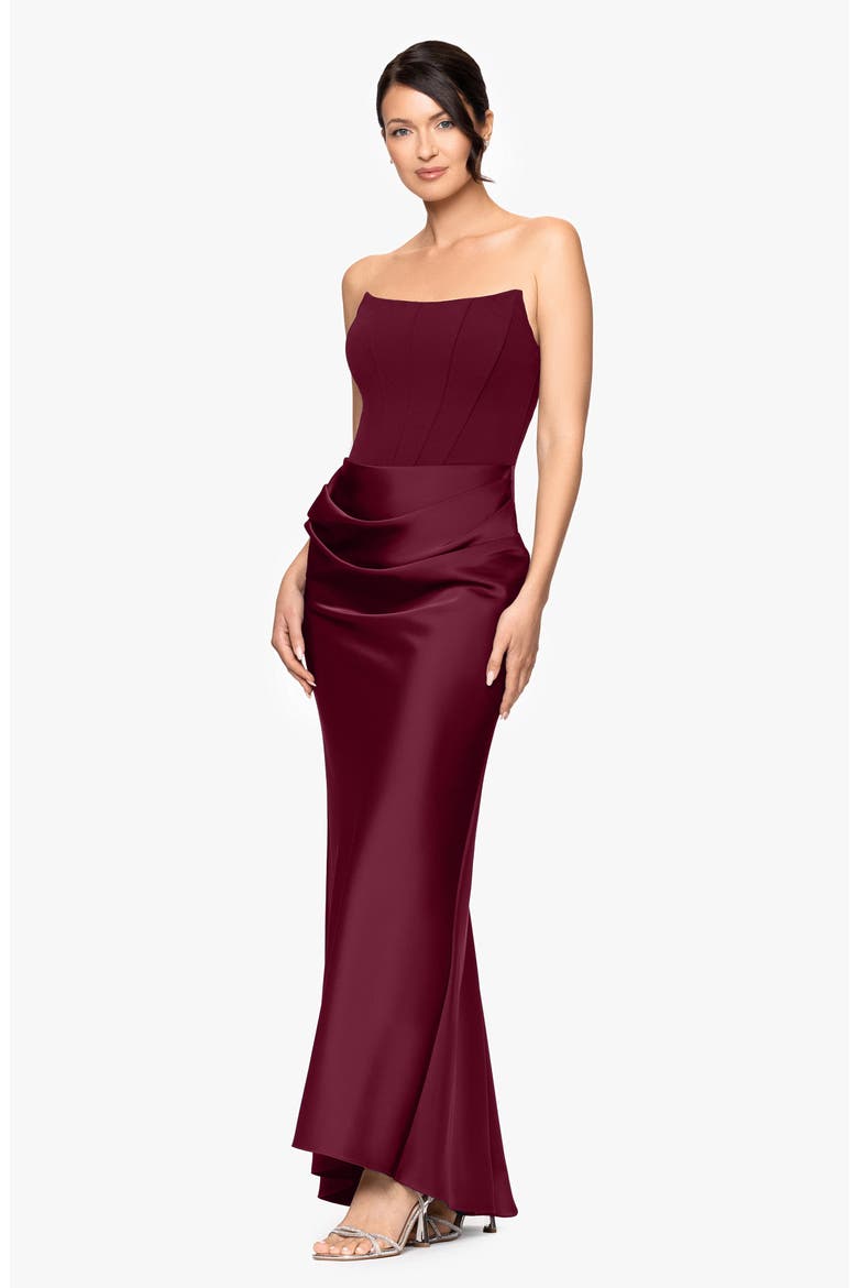 Strapless Mixed Media Gown, Alternate, color, PLUM