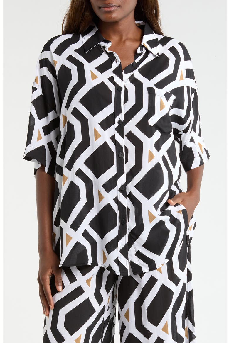 Aloha Cover-Up Shirt, Main, color, BLACK PRINT