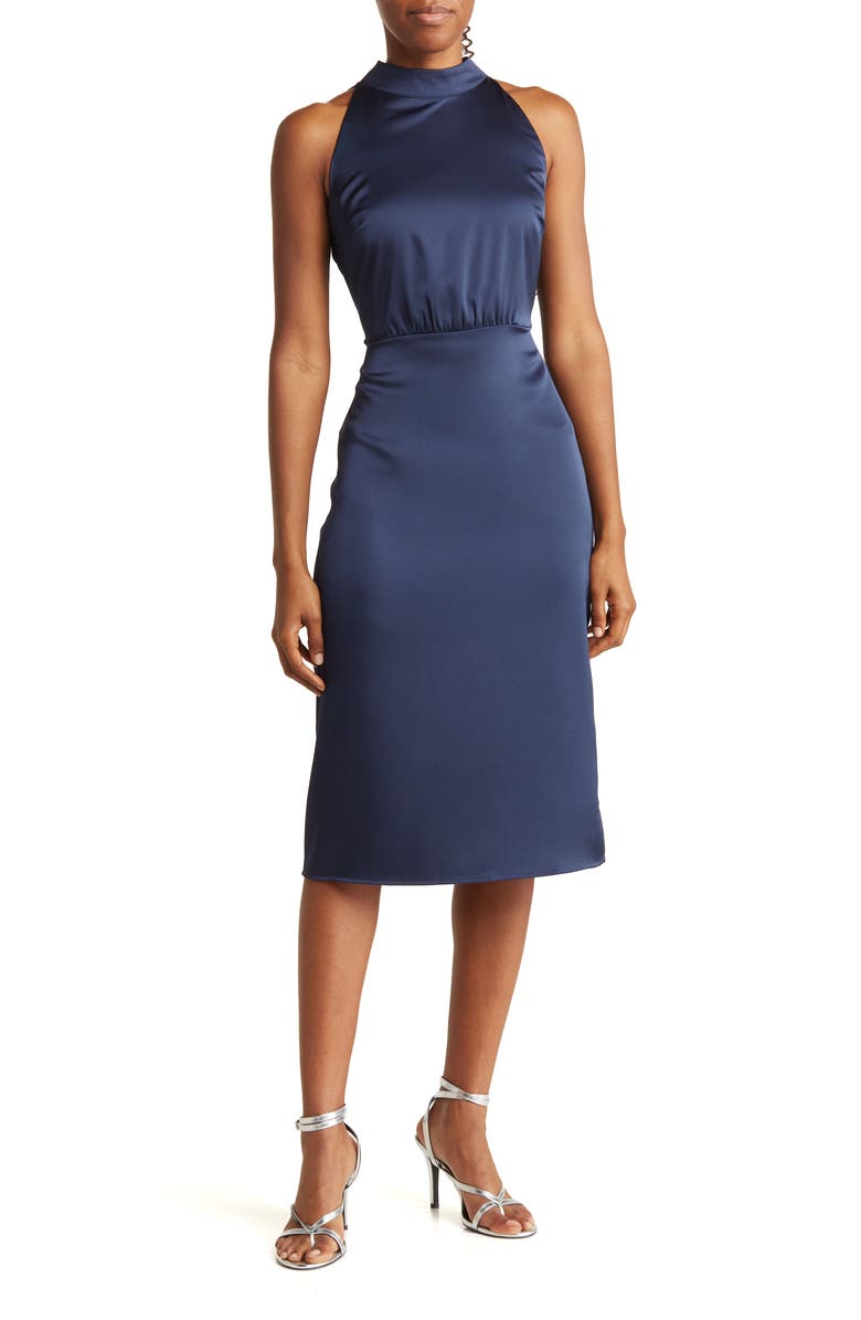 Sam Edelman Halter Neck Satin Midi Dress, Main, color, 
