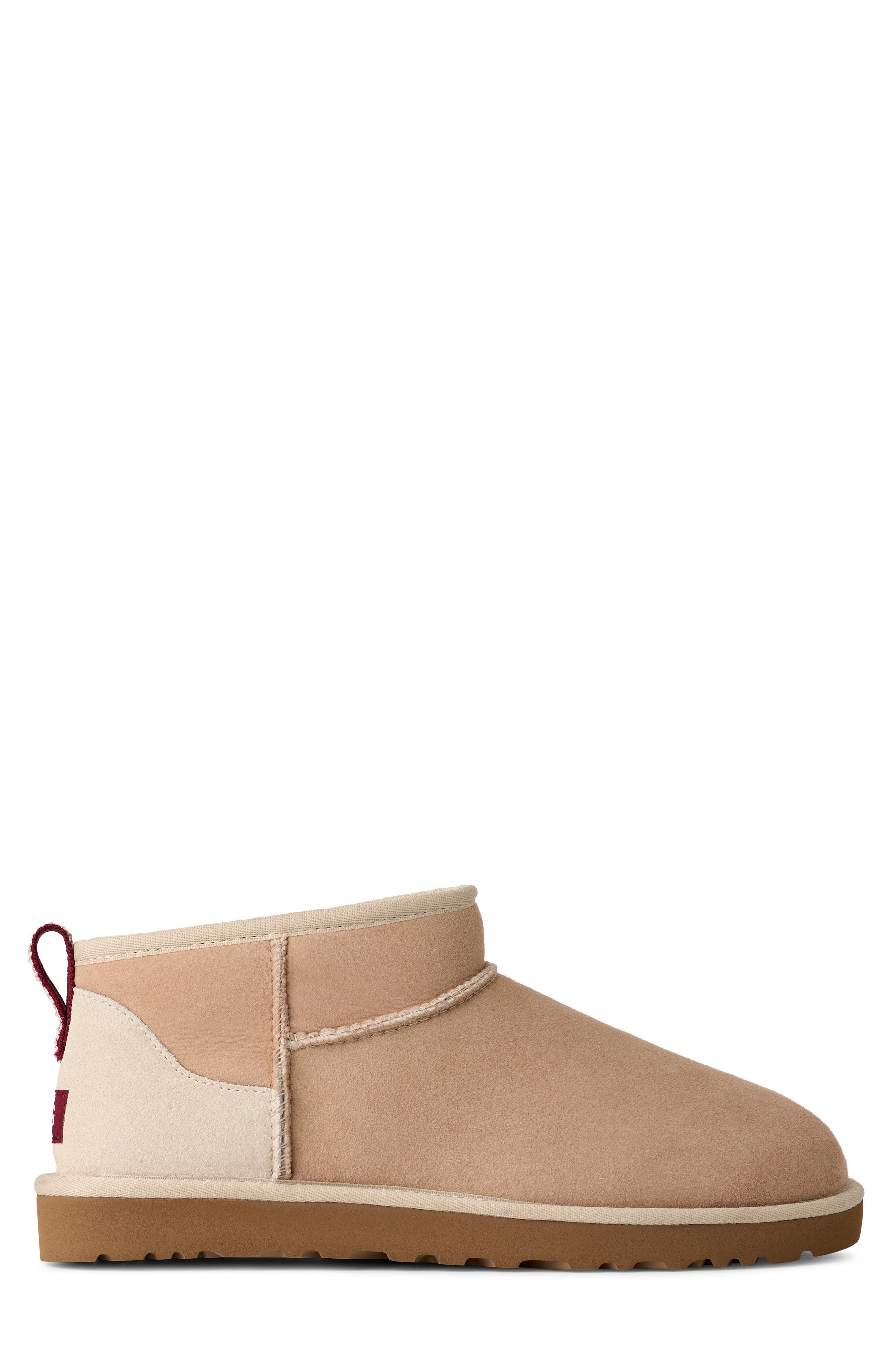 UGG<sup>®</sup> Classic Ultra Mini Genuine Shearling Boot, Alternate, color, Driftwood / Biking Red