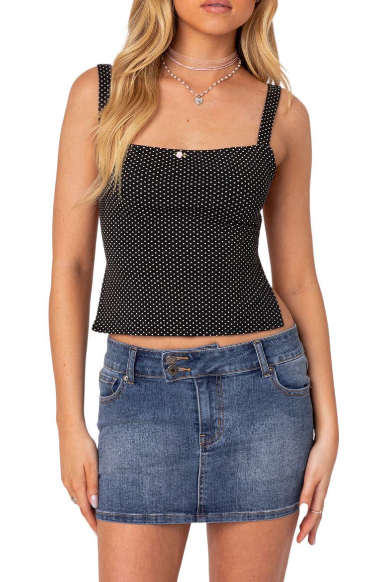 Kaia Polka Dot Crop Top, Main, color, BLACK