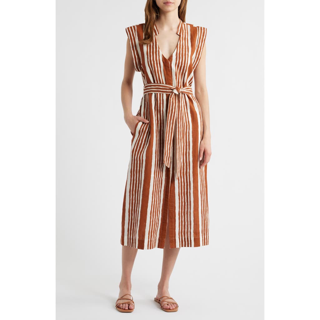 Cleobella Lani Stripe Tie Waist Cotton & Linen Midi Dress in Vecchio Stripe Print  product