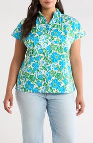 SUGARLIPS Bivore Patma Floral Mock Neck Button-Up Top