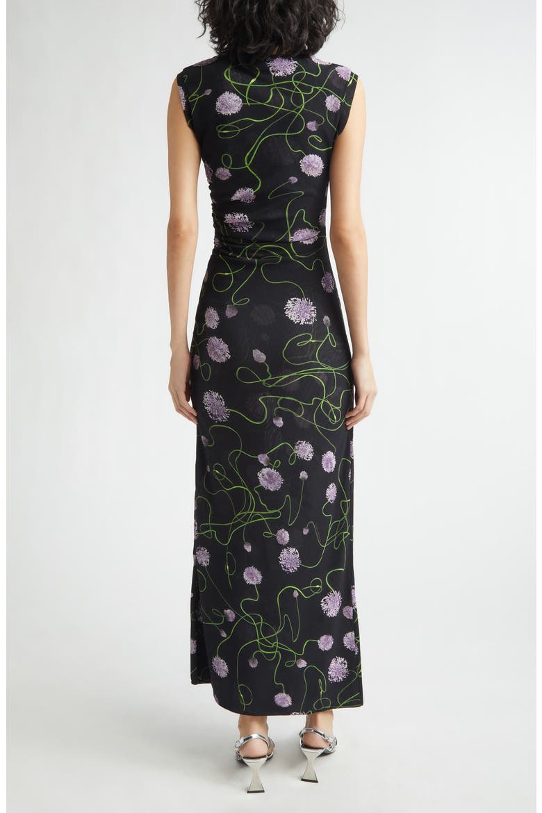 Twisted Floral Mesh Body-Con Midi Dress, Alternate, color, BLACK MULTICOLOR
