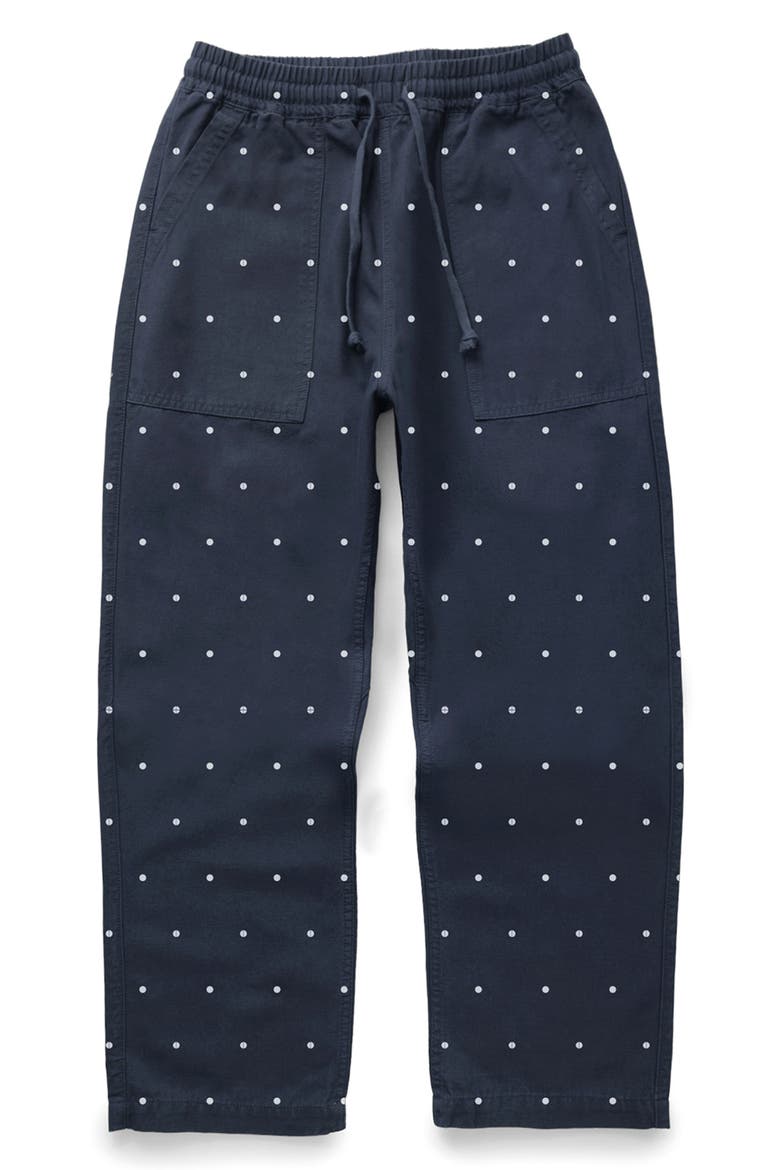 Polka Dot Cotton Canvas Drawstring Chef Pants, Main, color, NAVY