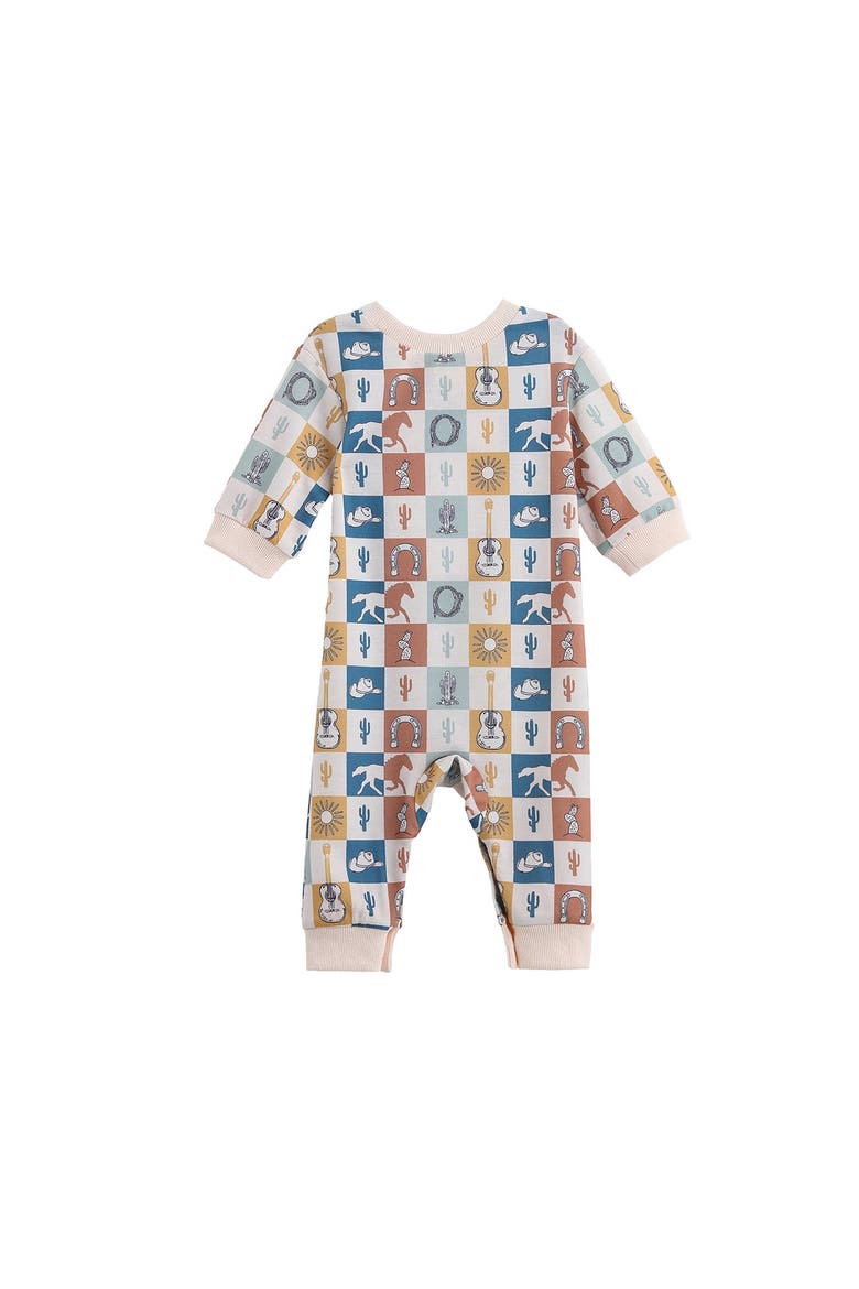 Westin Long Sleeve Western Print Straight Leg Romper, Alternate, color, Creme