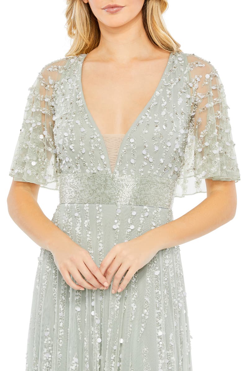 Mac Duggal Embellished Plunge Neck Tulle Column Gown, Alternate, color, 