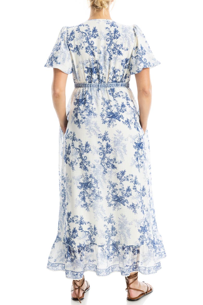 Flutter Sleeve Empire Waist Maxi Dress, Alternate, color, BLUE/ CREAM EDGY FIDDLERS