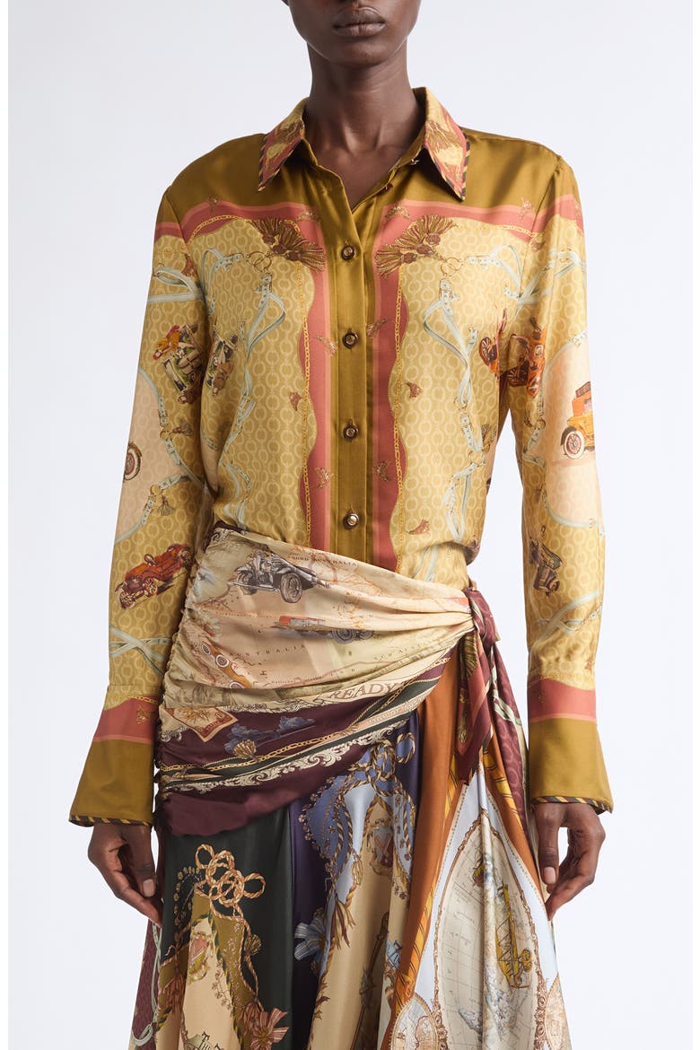 Valiant Scarf Print Silk Twill Button-Up Shirt, Main, color, MOSS SCARF