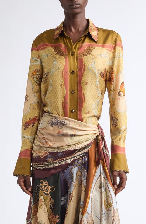 Valiant Scarf Print Silk Twill Button-Up Shirt