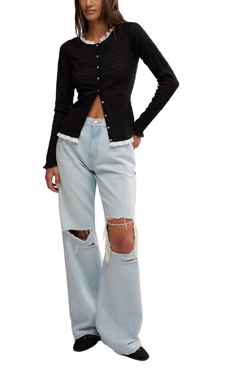 Free People Blackbird Ruffle Cardigan, Alternate, color,