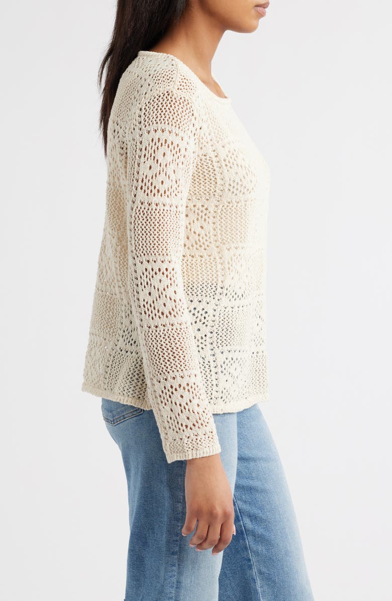 beachlunchlounge Tiara Crochet Look Sweater, Alternate, color, Egg Shell