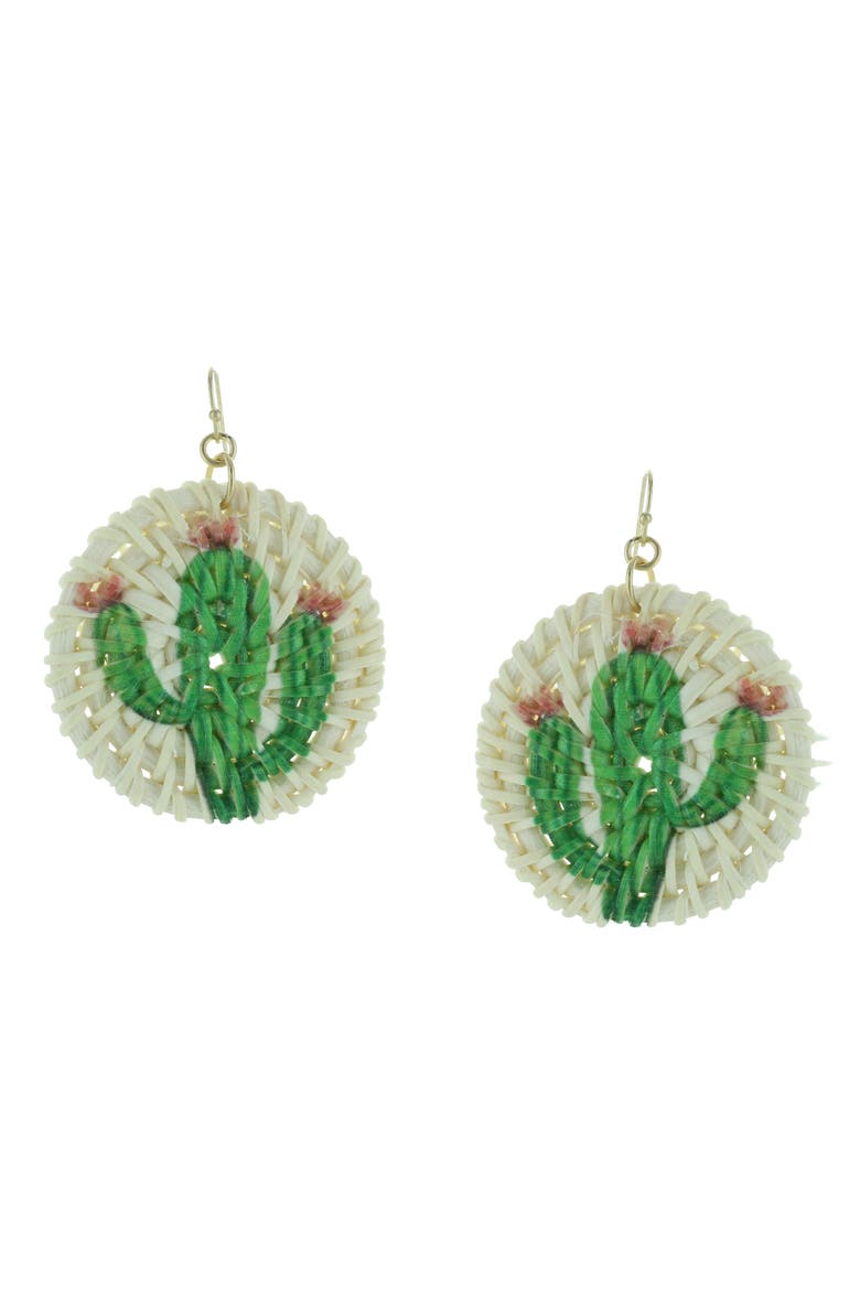 Cactus Straw Drop Earrings, Main, color, GREEN / IVORY