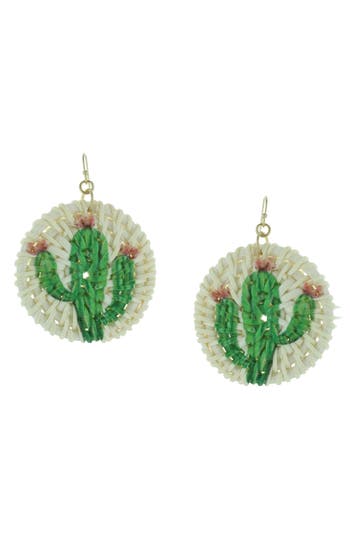 Olivia Welles Cactus Straw Drop Earrings In Green/ivory