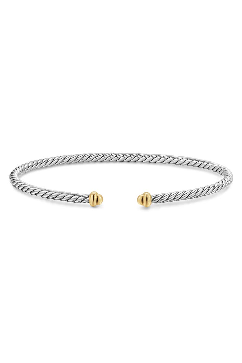 Micro Cable Flex Sterling Silver & Yellow Gold Open Bracelet, 2.6mm, Alternate, color, SILVER