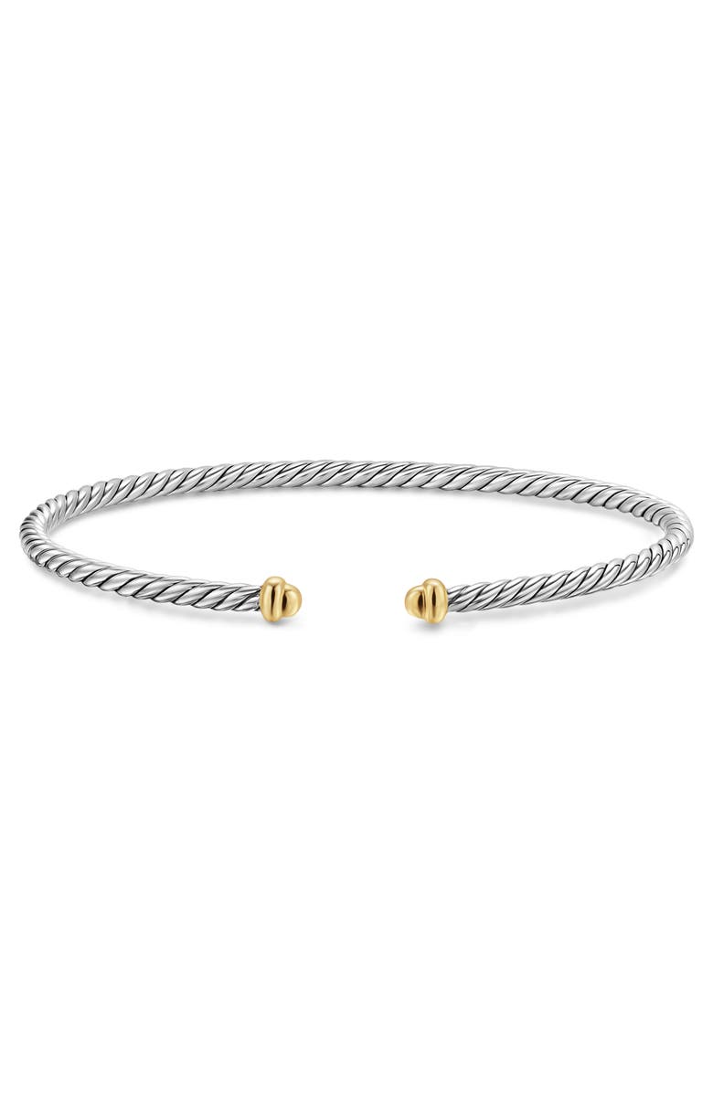 David Yurman Micro Cable Flex Sterling Silver & Yellow Gold Open Bracelet, 2.6mm, Alternate, color, Silver