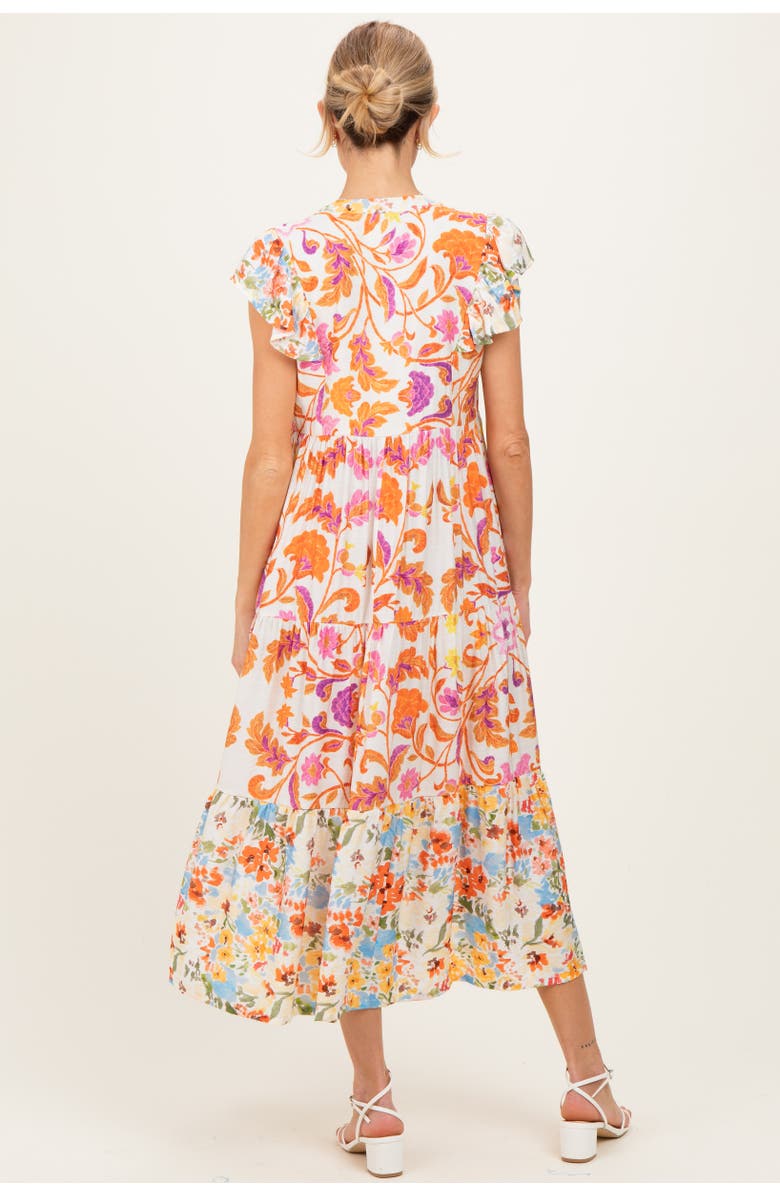 PinkBlush Colorblock Floral Tassel Front Tie Dress, Alternate, color, Orange